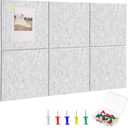 Large Cork Board 36" x 24", 6 Pack Felt Bulletin Board with 30 Pushpins, Cork Boards Alternative with Self-Adhesive Strips, Felt Wall Tiles Pin Boards for Walls Office Home School Decor-Light Gray