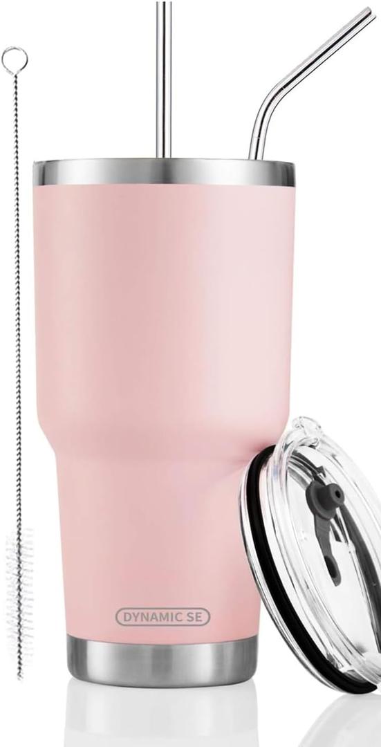 DS 30oz Sakura Pink Tumbler Stainless Steel Double Wall Vacuum Insulated Mug with Straw and Lid, Cleaning Brush for Cold and Hot Beverages