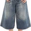 Cropped Jeans for Women Men High Waist Wide Leg Baggy Jorts Y2K Casual Denim Capris Pants Grunge Summer Clothes. (X-Small Short, Blue1)