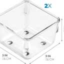 iDesign Linus Plastic Drawer Organizer, Storage Container for Vanity, Bathroom, Kitchen Drawers, 3" x 3" x 2", Set of 2, Clear