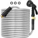Stainless Steel Garden Hose 25FT, Stainless Steel Heavy Duty Water Hose With 10 Function Nozzle, No-Kink, Tough & Flexible, Sturdy and Lightweight, Rust Proof for Yard, Outdoor