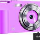 Digital Camera, FHD 4K Digital Point and Shoot Camera with 16X Zoom Anti Shake, 48MP Compact Small Camera with 32GB Card for Boys Girls Kids Fuchsia Purple