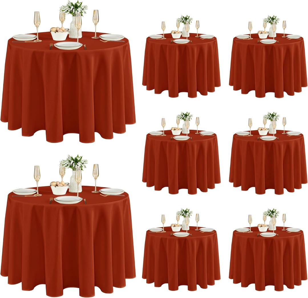8 Pack Rust Tablecloths 120 Inch Round for 48"-96" Tables