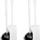 CELOX 2 Set Toilet Brush and Plunger Set, Toilet Brush and Holder Set, Toilet Bowl Brush and Holder, White