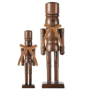 2 Pack Christmas Nutcracker Figures with Velvet Bow 12'' 10'' 8'' Brown Wooden Nutcracker Soldiers Traditional Christmas Decorations Classic Holiday Ornament for Mantel, Tabletop & Xmas Home Decor