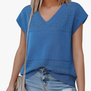 Messic Womens V Neck Sweater Vest Cap Sleeve Casual Lightweight Knit Pullover Tops L