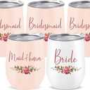 CARAKNOTS Bridesmaid Proposal Gifts Bridesmaid Cups Set of 5 Wedding Tumbler for Bridal Shower Engagement Bachelorette Party Favor Maid Pink Stainless Steel Wine Tumbler with Lid and Straw 12 oz