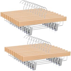 TOPIA HANGER Lotus Wood Pants Hangers, Unfinished Wooden Skirt Short Jeans Trouser Hanger with 360 Swivel Hook Anti Rust 2 Adjustable Clips, 20 Pack, CT10PN20