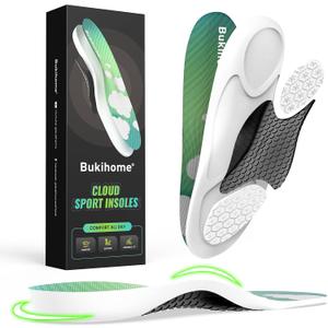 Bukihome Supercritical Foaming Athletic Insoles - Running & Basketball Shoe Inserts with Energy Return, Shock Absorption & Arch Support - Lightweight Performance Boost for Men/Women -L
