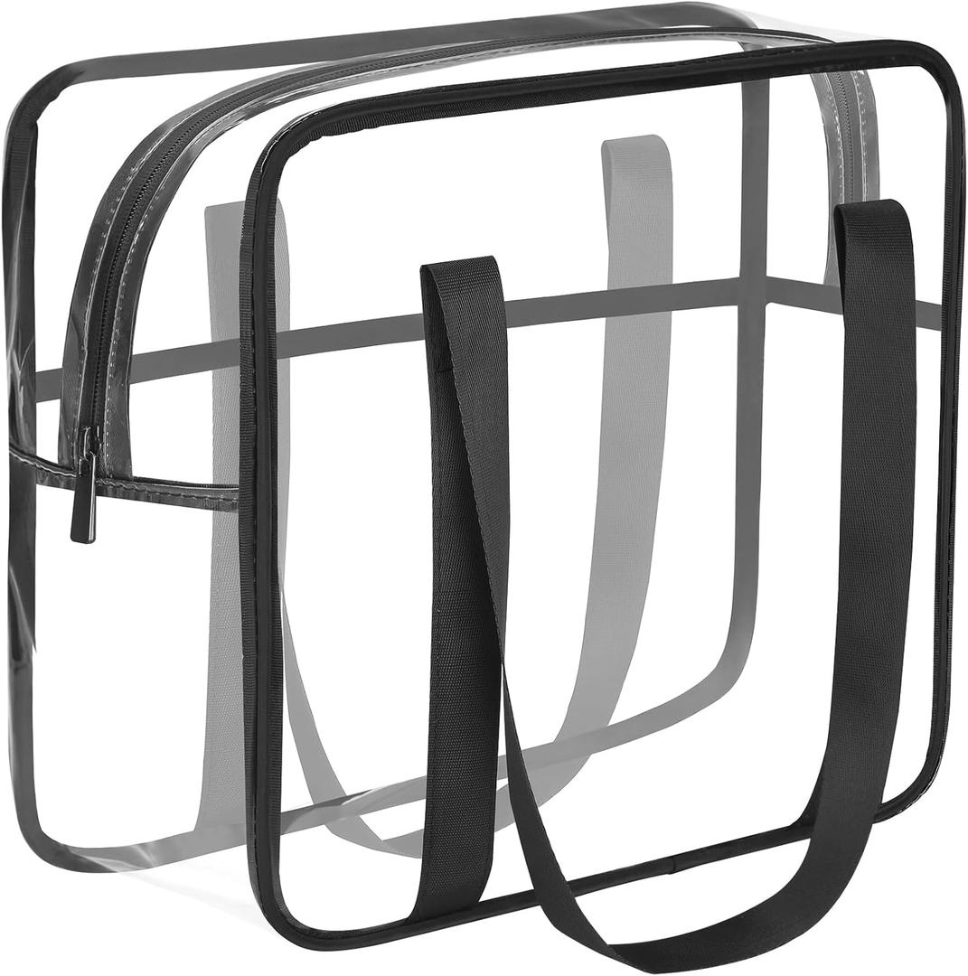 HAOGUAGUA Extra Large Clear Cosmetic Makeup Bag, Transparent PVC Tote Shoulder Bag Stadium Approved, Waterproof Clear Toiletry Carry Pouch Makeup Artist Bag Diaper Bag (Black)