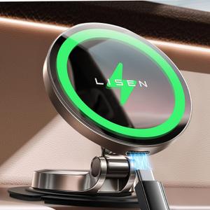 LISEN for Magsafe Car Mount Charger, 15W Fast Charging Magnetic Wireless Car Charger [Mini & Metal], 2025 Ultra Magnetic Car Phone Holder Dashboard for iPhone Car Mount for iPhone 16e Pro Max 15 14 13 (Black)