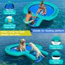 CALOBANA Water Hammock with Dog Boat Ramp, Inflatable Round Floating Ring for Adults Pets Heavy Duty Floating Dock Tanning Pool Lounger Float Island Platform for Pool Sea River Dock Boat Party