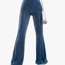 WDIRARA Women's Velvet Flare Leg High Waist Solid Comfy Palazzos Casual Bootcut Pants XS
