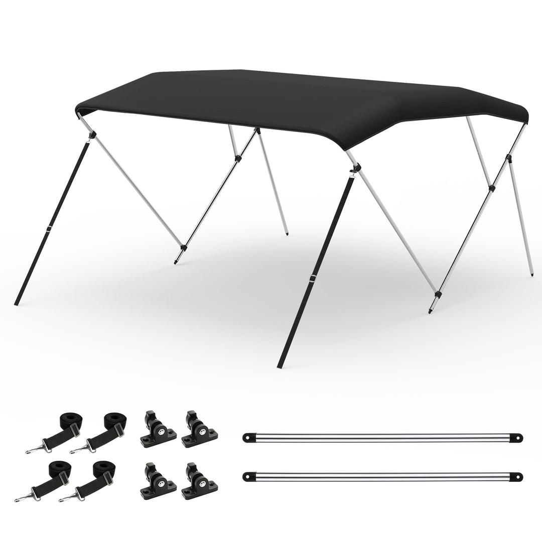 Bimini Tops for Boats, 3 Bow Bimini Tops, 900D Marine Grade Canvas Boat Canopy with Aluminum Alloy Frame, Waterproof UV-Resistant, Includes 4 Straps 2 Rear Support Poles, 3Bow (6'L x 46" H x 61"-66" W)