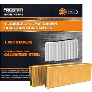 Freeman 16-Gauge 2" Glue Collated Construction Staples with 7/16" Crown  1,000 Count  Galvanized Heavy-Duty 16 GA Staples for Siding, Roofing & Sheathing  CS16-2