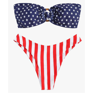 ZAFUL Women's Bandeau Bikini O Ring Strapless Tie Back High Cut Two Piece Swimsuit Bathing Suits, L