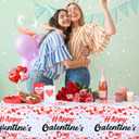 3 x 4 Packs Galentine's Day Tablecloths Decorations 54 x 108 Inch Red Heart Happy Galentine's Disposable Plastic Waterproof Tablecloths for Valentine's Weddings Birthday Party Picnic