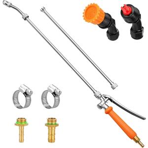 All Metal Sprayer Wand with 3 Types of Nozzles, Fan Nozzle Replacement Sprayer Wand, Stainless Steel Sprayer Wand with 1/4" & 3/8" Brass Barb and 2 Hose Clamps (3 Nozzles 44 Inches Sprayer Wand)
