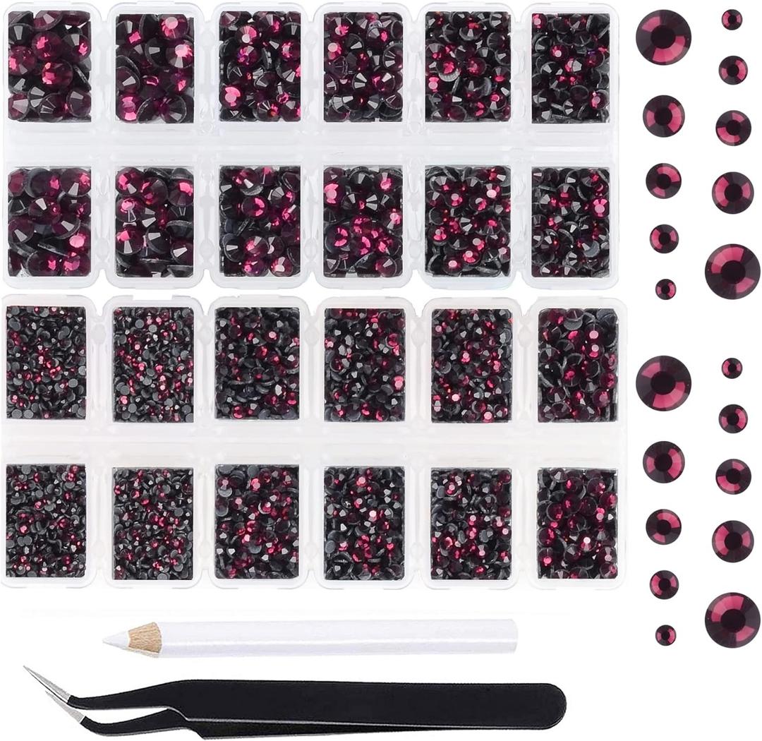 Massive Beads 7800pcs Hotfix Iron Flatback Glasses 5 Sizes Rhinestones Crystal for DIY Project Making with Tweezers and Picking Pen for Bags, Shoes, Clothes and Manicure(Amethyst, 5 Sizes)