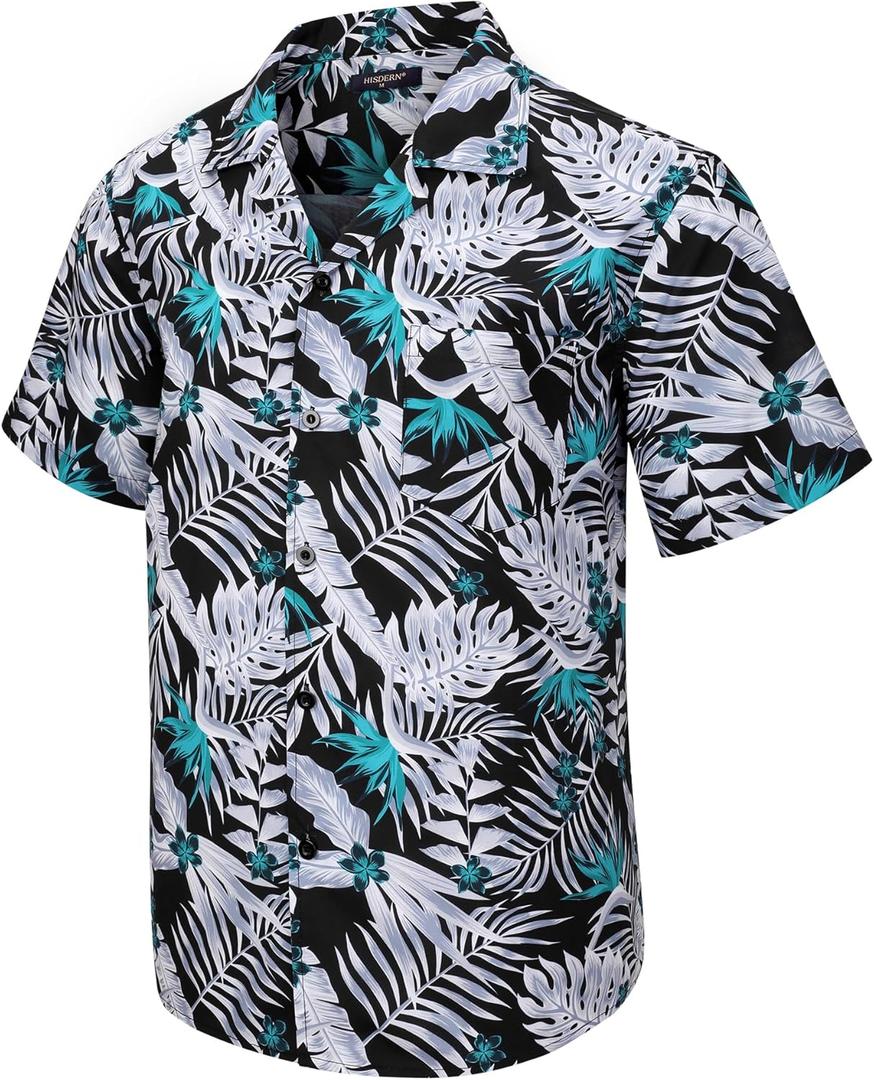Hawaiian Shirt for Men Casual Summer Short Sleeve Beach Vacation Aloha Hawaii Button Down Shirt Holiday (M)