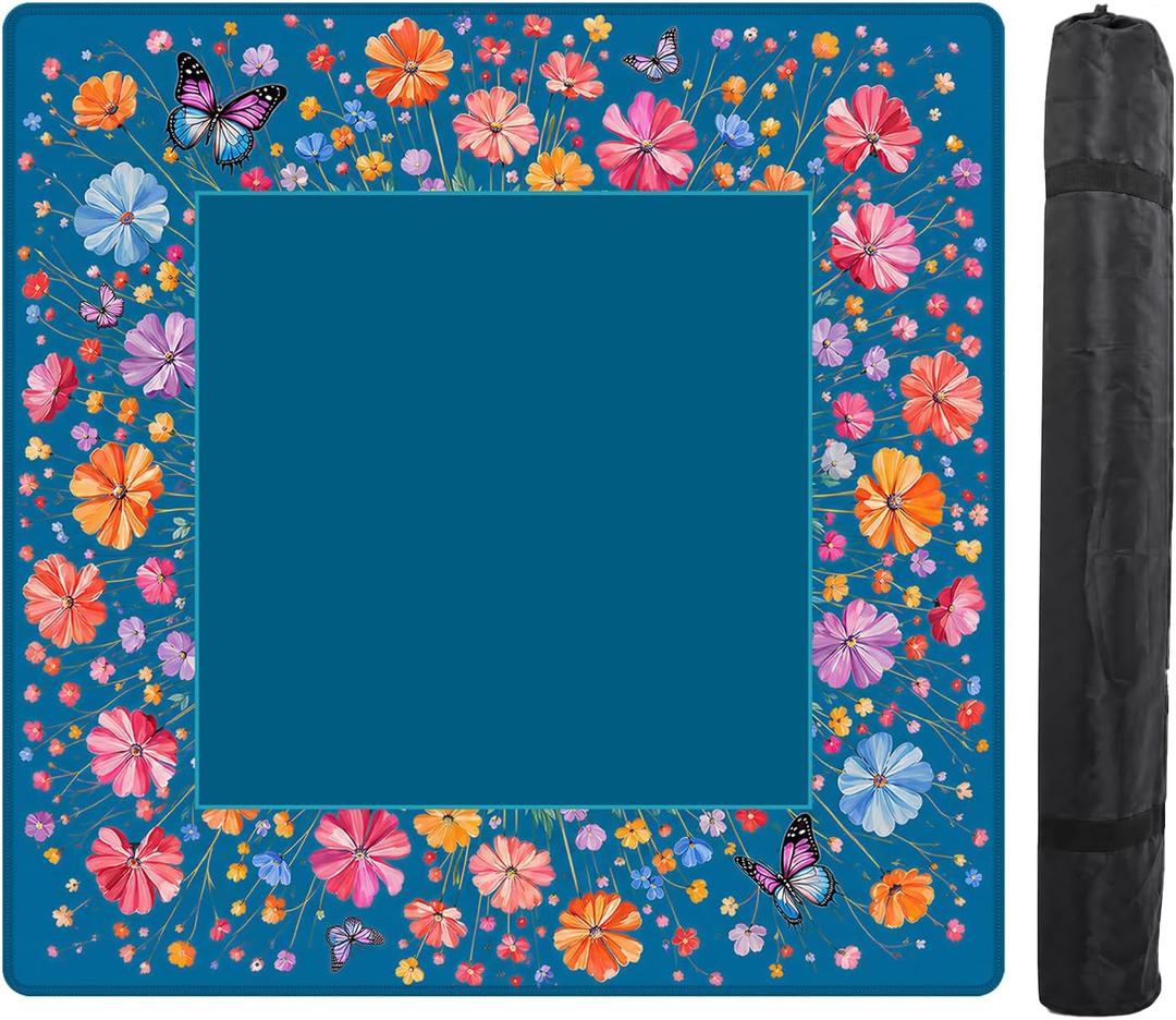 Teal Blue Vibrant Floral Butterfly Mahjong Mats for Table