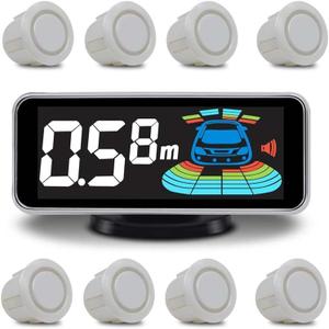 Backup Parktronic System Car Auto Vehicle Reverse with 8 Parking Sensors kit Distance Detection LCD Distance Display Sound Warning  (White)
