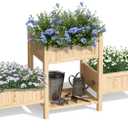 Extra Large Wooden Raised Garden Bed with Legs & Storage Shelf 3 Tier Outdoor Elevated Planter Box for Patios/Herbs/Flowers/Vegetables, Easy Assembly, Natural