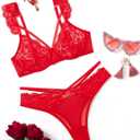 Avidlove Lace Scallop Lingerie Set for Women Wireless Strappy Ruffle Bra and Panty Sets (Red, L)