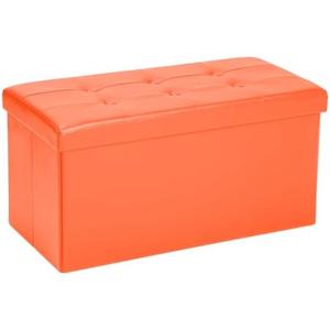 COSYLAND Ottoman Bench with Storage Large - 30x15x15in Folding Leather Ottoman, Rectangle Foot Stool Foldable Storage Chest Footrest Footstool Collapsible with Lid for Bedroom Living Room Orange
