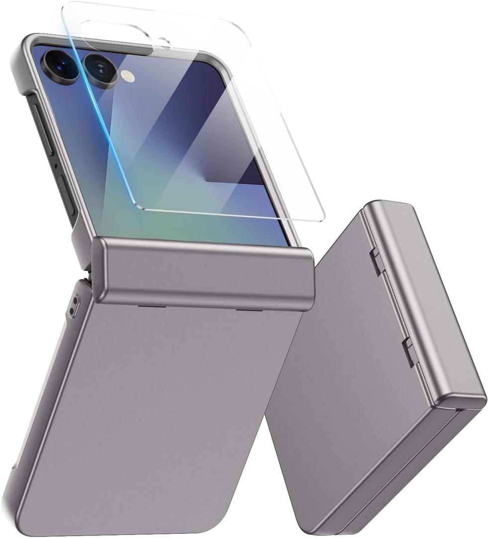 for Samsung Galaxy Z Flip 7 Case, Built-in Outer Screen Protector & Hinge Protection, Z Flip7 Slim Fit Hard Full Body Shockproof Phone Cover, Titanium Gray