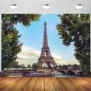 BELECO 7x5ft Fabric Paris Eiffel Tower Backdrop for Photography Seine River Scenery Sightseeing Boats Ships France Famous Landmark Background Paris Party Decorations Birthday Photoshoot Studio Props (A13990)