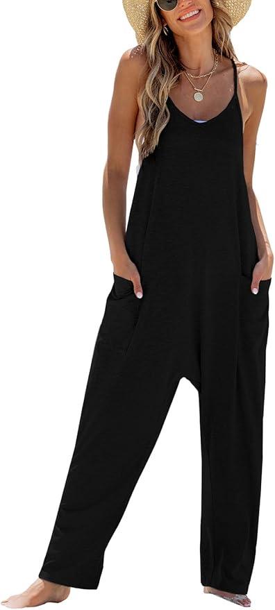 CUPSHE Women's Casual V Neck Spaghetti Straps Jumpsuit Sleeveles Baggy Long Pants Overall Outfit with Pockets, Small