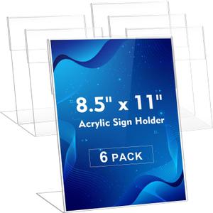 Comix Acrylic Sign Holder 8.5x11 Inches, 6 Pack L Shape Table Paper Stand | Clear Slanted Black Plastic Display Stand, Vertical Menu Flyer Holder for Cafe, Restaurants, Store Fair, Office, Wedding