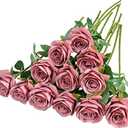 Helera 12pcs Roses Artificial Flowers Fake Roses Dusty Rose Pink Silk Roses Silk Flowers Rose with Long Stems for Wedding Home Party Centerpieces Decorations