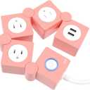 iJoy Flexible Power Strip - 3 AC Outlets and 2 USB Charging Ports with Pink Extension Cord, Power Strips with Surge Protection, Decorative Surge Protector Outlet Extender for Home, Office, and More