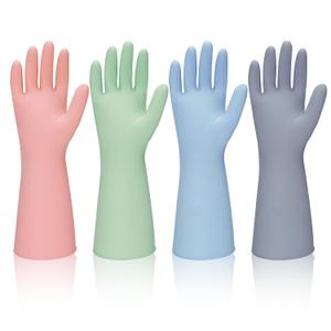Rubber Kitchen Dishwashing Gloves - 4 Pairs Reusable Household Cleaning Gloves, Flexible and Durable & Non-slip Cleaning Gloves, Great for Kitchen, Bathroom, Laundry (Pink+Green+Blue+Grey), Large