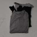 Ficerd 3 Pack Women's Ribbed Long Sleeve Tops, Crew Neck Slim Fit Knit Undershirts Basic Casual Stretch Layering Tee Shirts(Black, Dark Gray, Light Gray, Small)