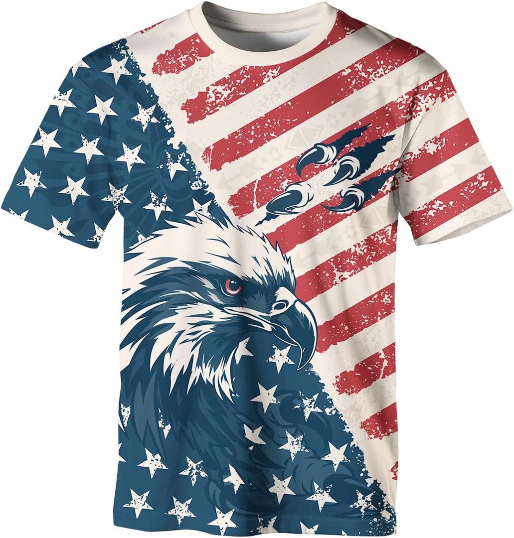 Casual American Flag T-Shirt Eagle Short Sleeve Patriotic T-Shirts for Men (XXXL)