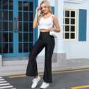 2 x Sghenr Women's Shiny High Waisted Flare Yoga Pants Tummy Control Wide Leg Casual Workout Leggings (Black, M)