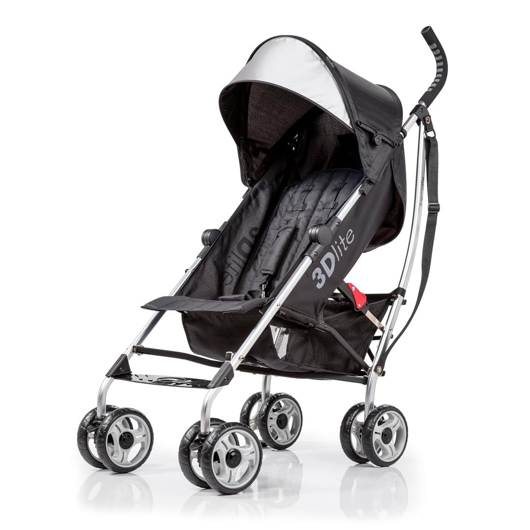 3Dlite Convenience Stroller, Black Lightweight Stroller with Aluminum Frame, Large Seat Area, 4 Position Recline, Extra Large Storage Basket Infant Stroller for Travel and More