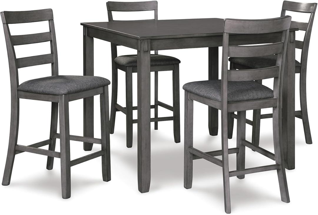 Signature Design by Ashley Bridson 5 Piece Dining Room Set, Includes Table & 4 Ladderback Barstools, Wood, Gray (Grey)