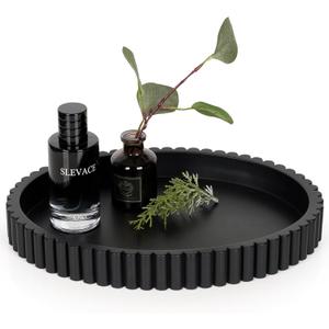 Oval Tray for Coffee Table Decor, 13" Concrete Tray, Table Centerpieces Decorative Trays for Home Decor, Modern Decorative Trays for Coffee Tables, Centerpiece Trays, Black