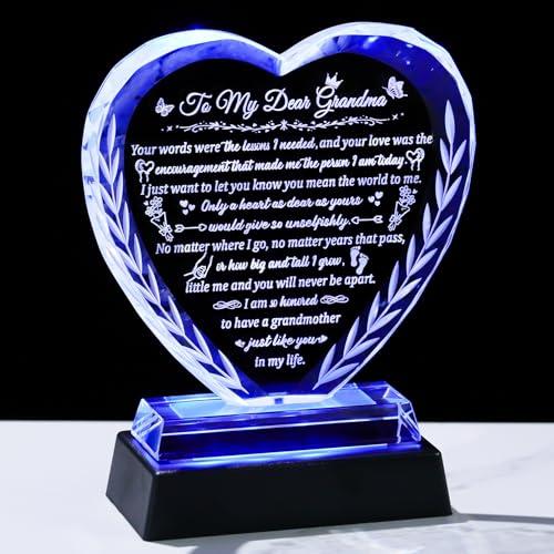 Arikyrist Grandma Gifts from Granddaughter Grandson with LED Light Base, Crystal Heart Grandma Birthday Gift,Great Gifts Ideas for Grandmother on Mothers Day Christmas Valentine Thanksgiving