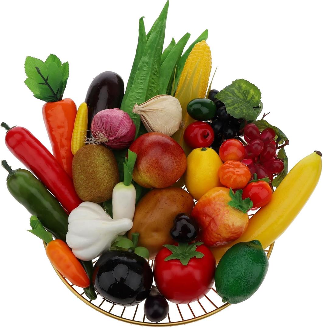 Woration 30pcs Plastic Artificial Fruit Fake Vegetables Simulation Foam Mini Fruits Set Lifelike Food Model Table Decoration Christmas Home Faux Photoshoot Garnish Festival