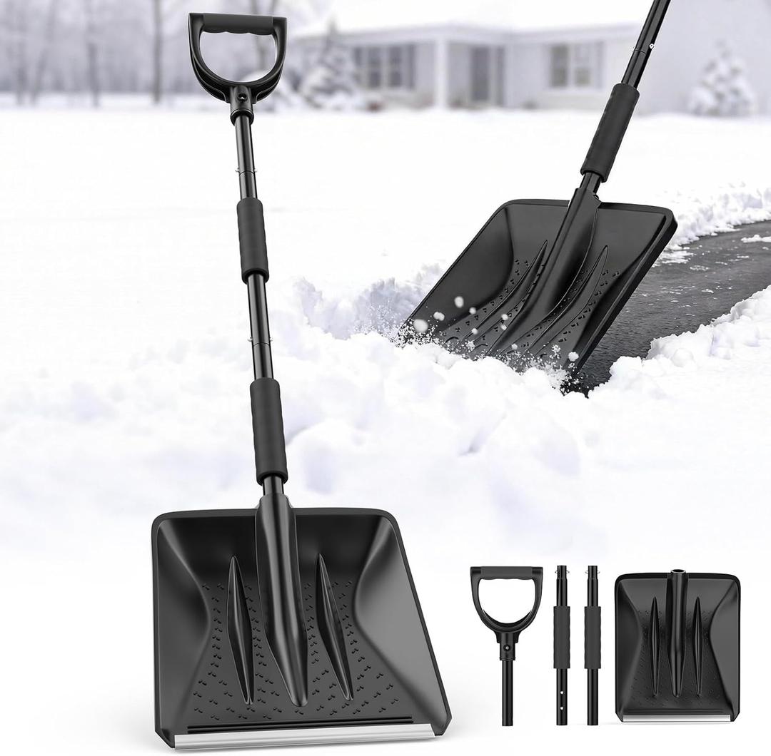 Snow Shovel, Snow Shovel for Driveway with Assist D-Handle and 11-Inch Blade, 42-Inch Adjustable Portable Survival Shovel for Driveway, Cars, Snowmobiles, Camping and Emergency