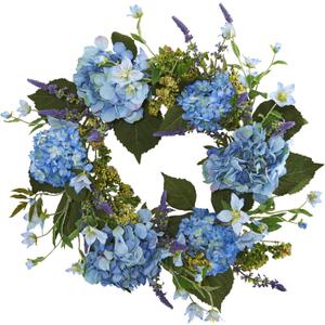 Nearly Natural, 24" Hydrangea Wreath (4224),Blue