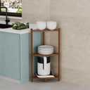 Wisuce Corner Shelf, 100% Real Bamboo Shower Corner Shelves Free Standing Shelf Storage Organizer for Bathroom Living Room Kitchen (Brown, 3 Tier)