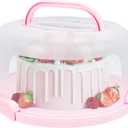 Cake Carrier with Lid and Handle, Fit 10 Cake Stand with Lid, Cake Transport Storage Container, Cake Containers Cover Stand with Lids, 3 Secure Side Closures (Pink)