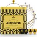 BELFORT quality acoustic guitar strings - 6 string set - Premium coating with Phosphor Bronze (guitar strings acoustic 6 string set) BONUS: 4 Picks + 1 High E String - cuerdas para guitarra acustica