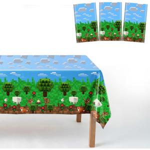Pixel Miner Tablecloths, 54x108 in, Themed Birthday Party Supplies, Plastic Table Cloth for Craft Party Decorations, Disposable Animals Tablecovers (Animals, 3pcs)